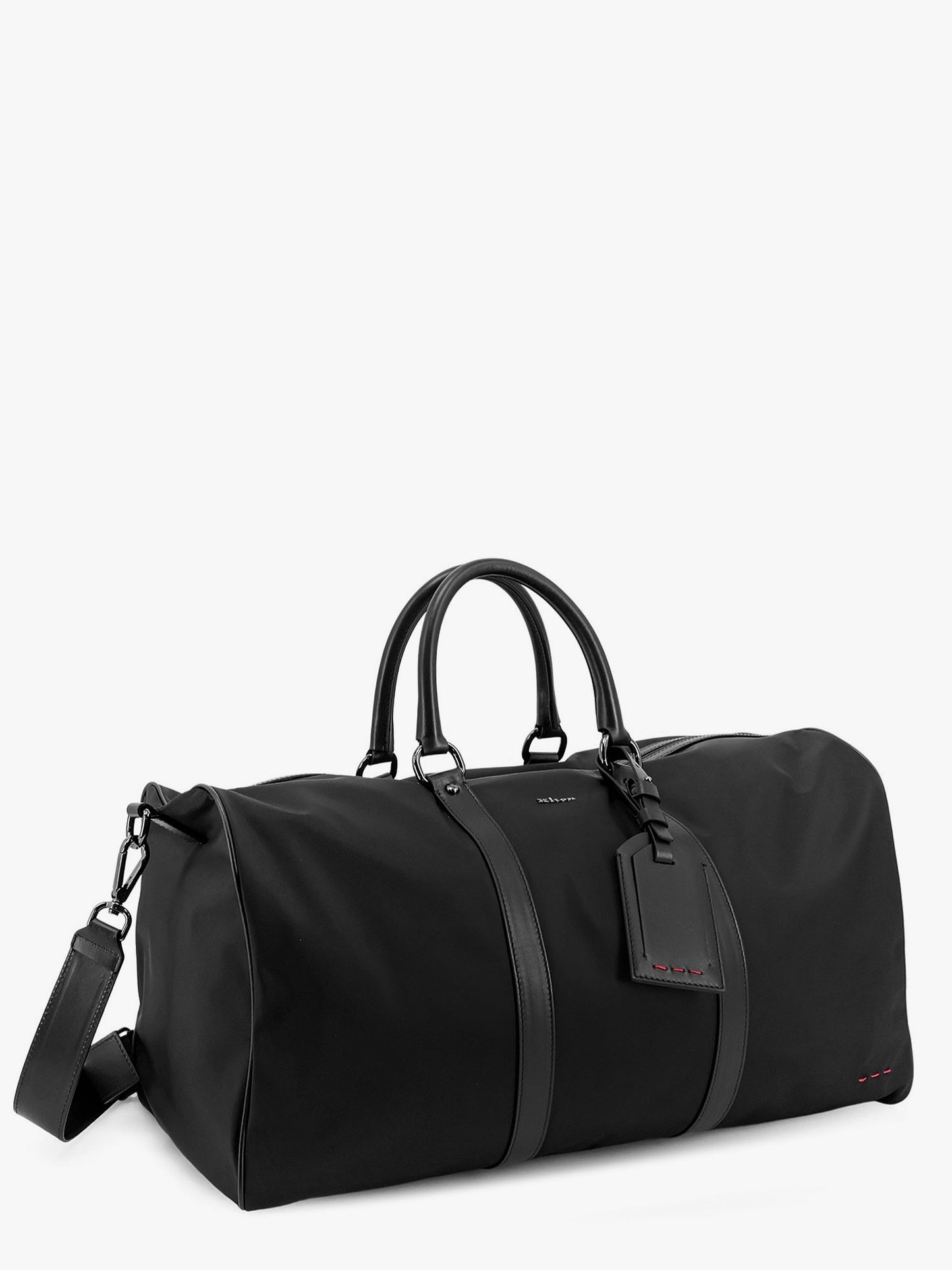 Nylon duffel bag with leather inserts