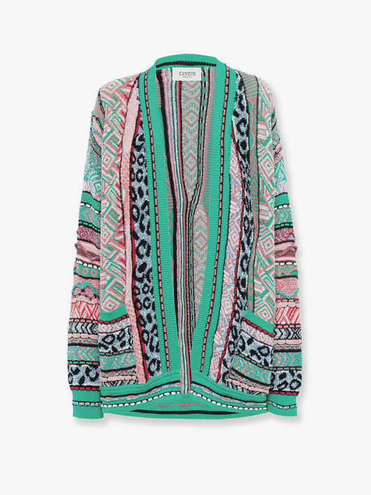 Multicolor jacquard cotton cardigan