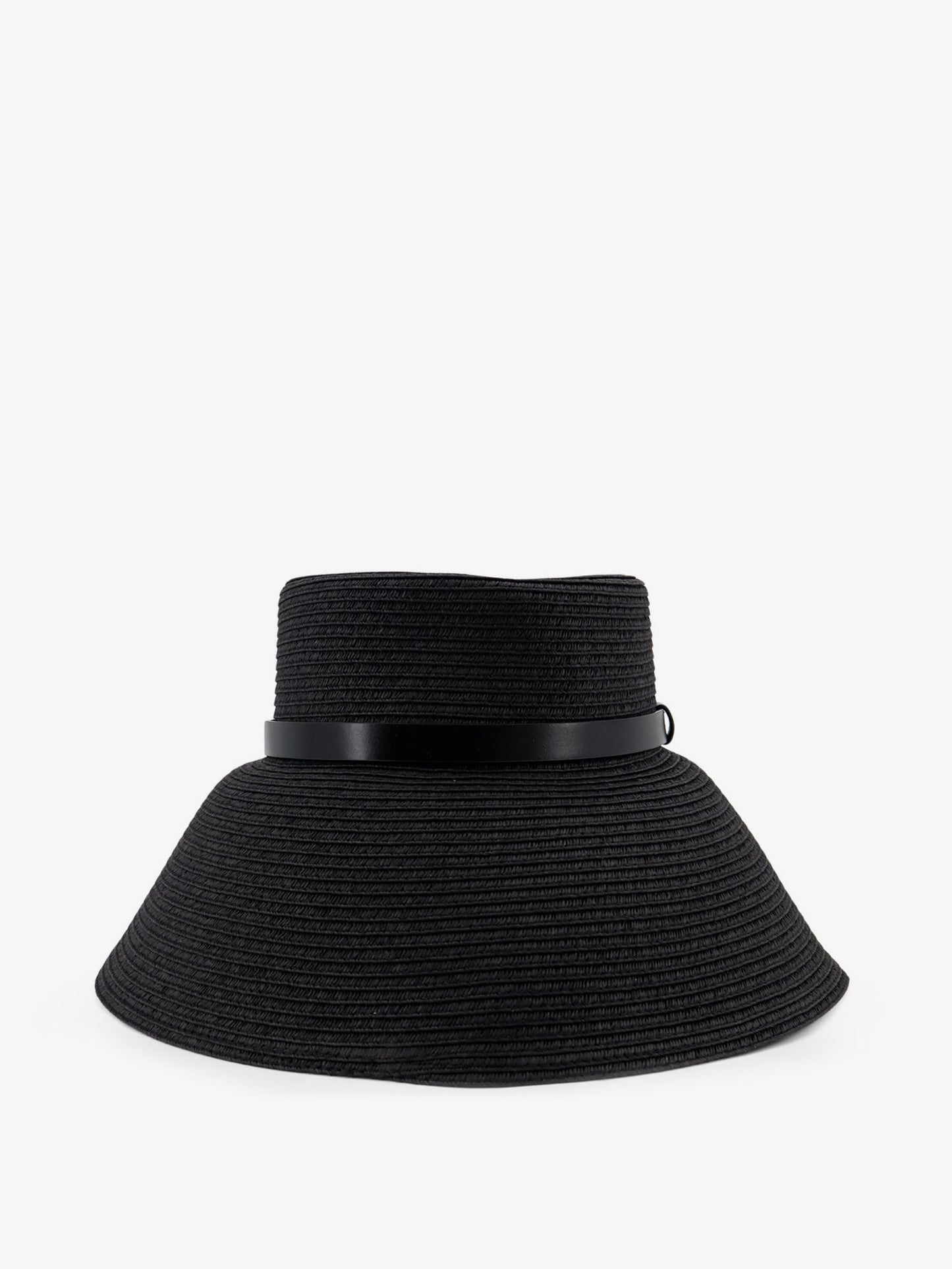 Wide-brimmed hat with metal logo on the front
