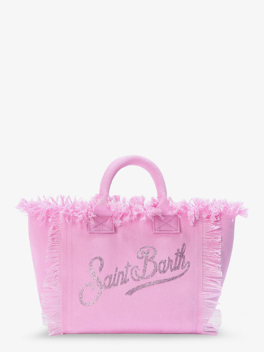 Colette canvas shoulder bag with rhinestone logo on the front