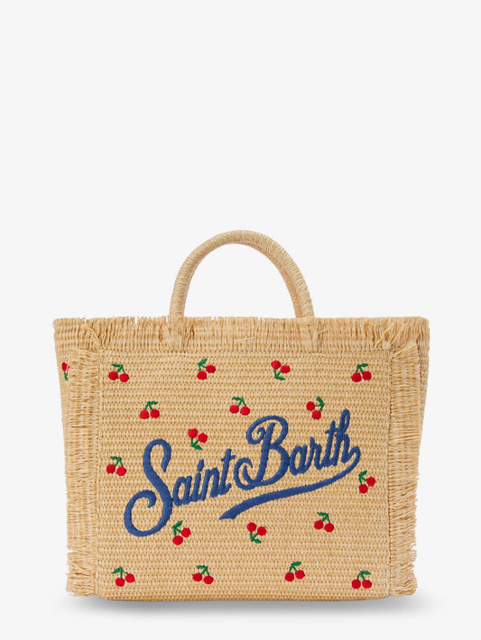 Colette raffia handbag with embroidered logo on the front