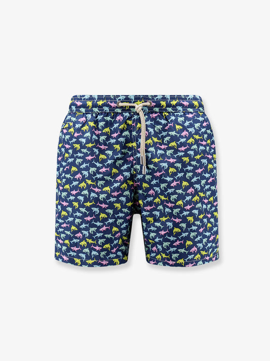 Nylon swim shorts with Shark Trouble print