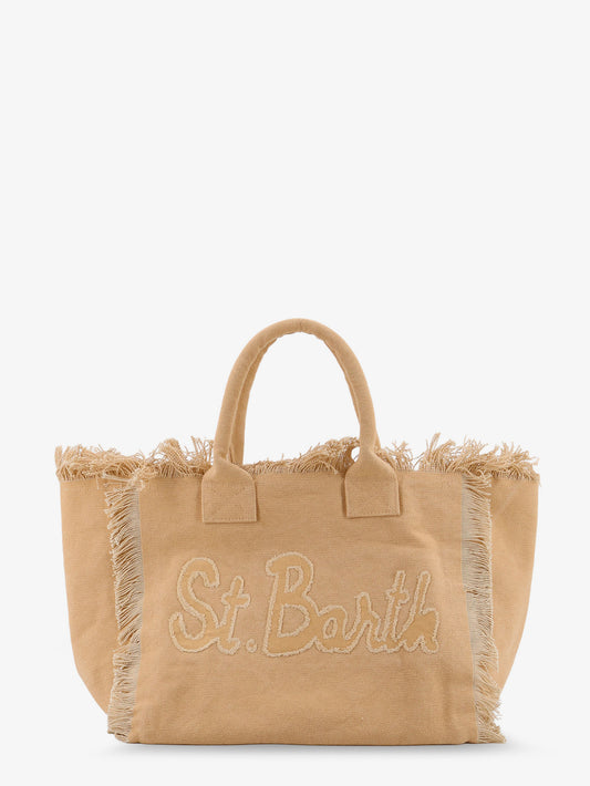 Vanity canvas shioulder bag with frayed edges