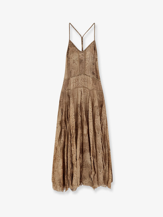 Long viscose dress with snake print