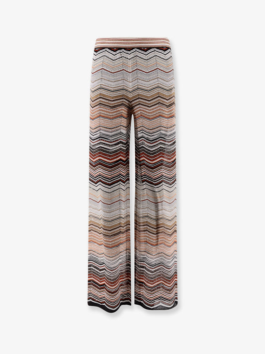 Viscose trousers with laminated chevron pattern