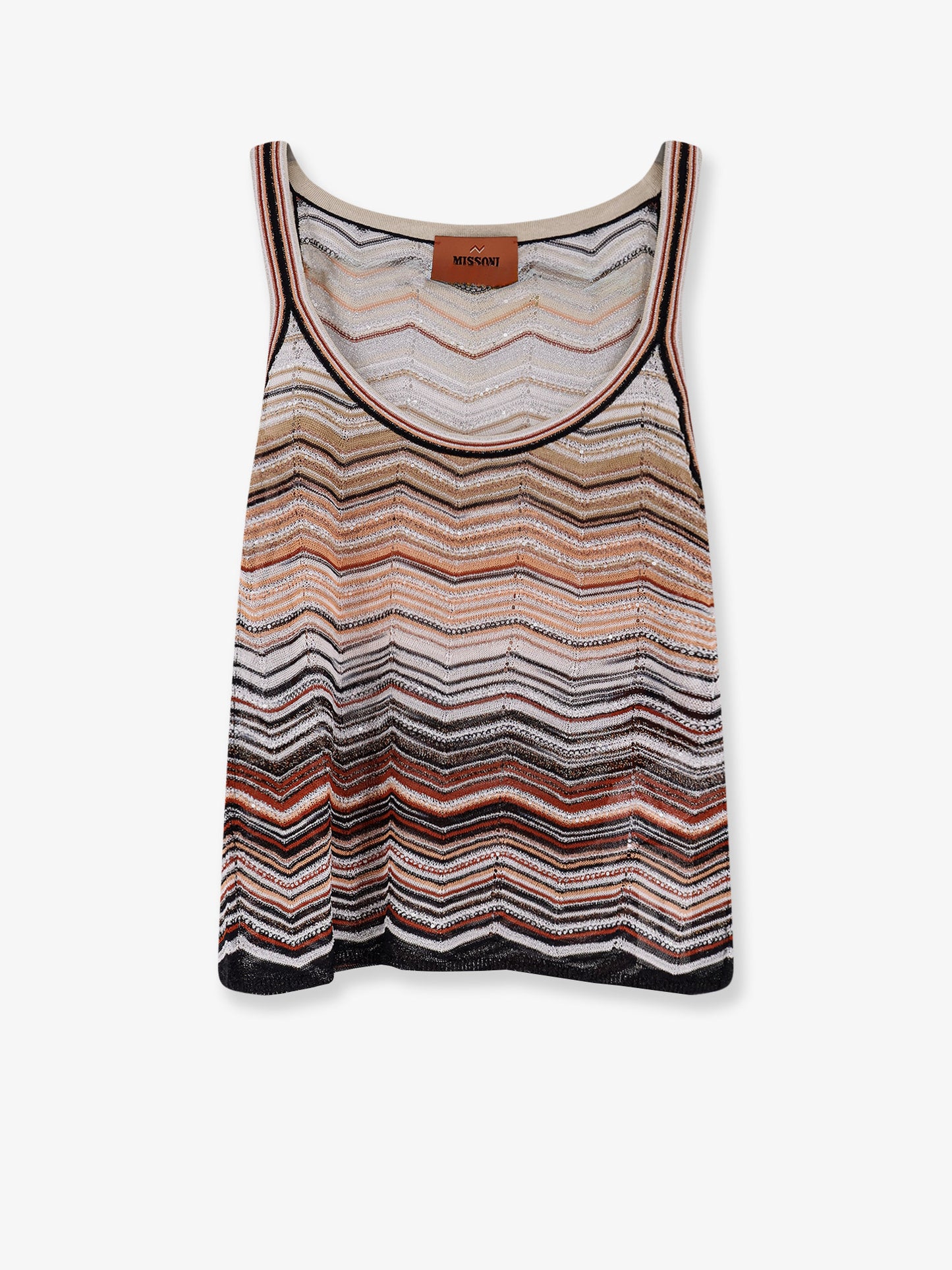 Viscose tank top with laminated chevron pattern