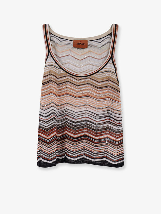 Viscose tank top with laminated chevron pattern