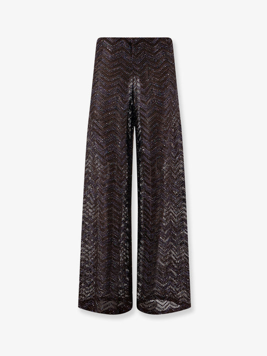 Viscose blend trousers with chevron pattern