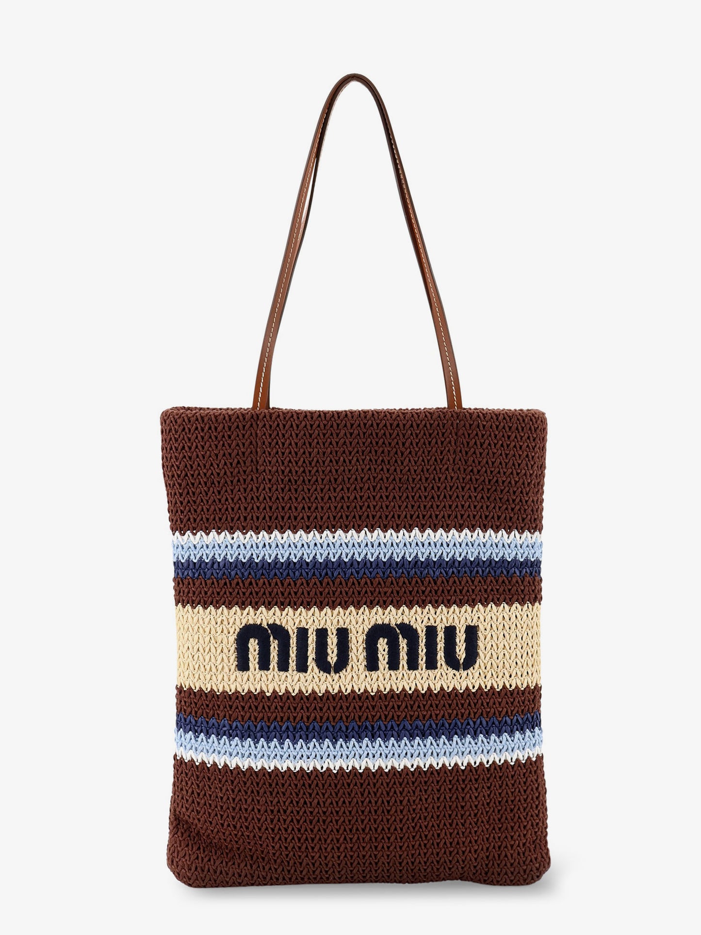 Knitted shopping bag with embroidered logo on the front
