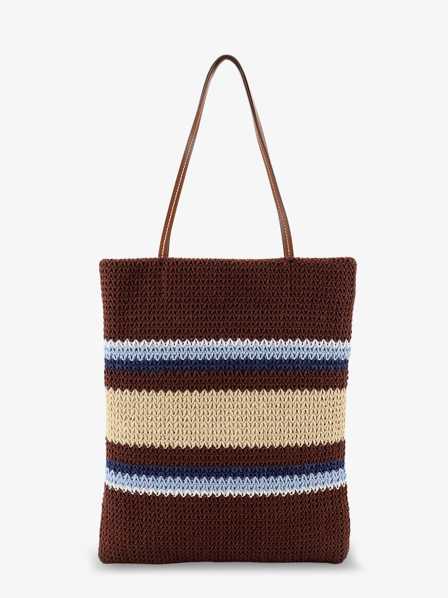 Knitted shopping bag with embroidered logo on the front