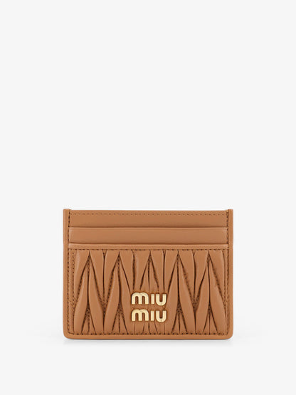 Quilted leather card holder with metal lettering logo thumbnail