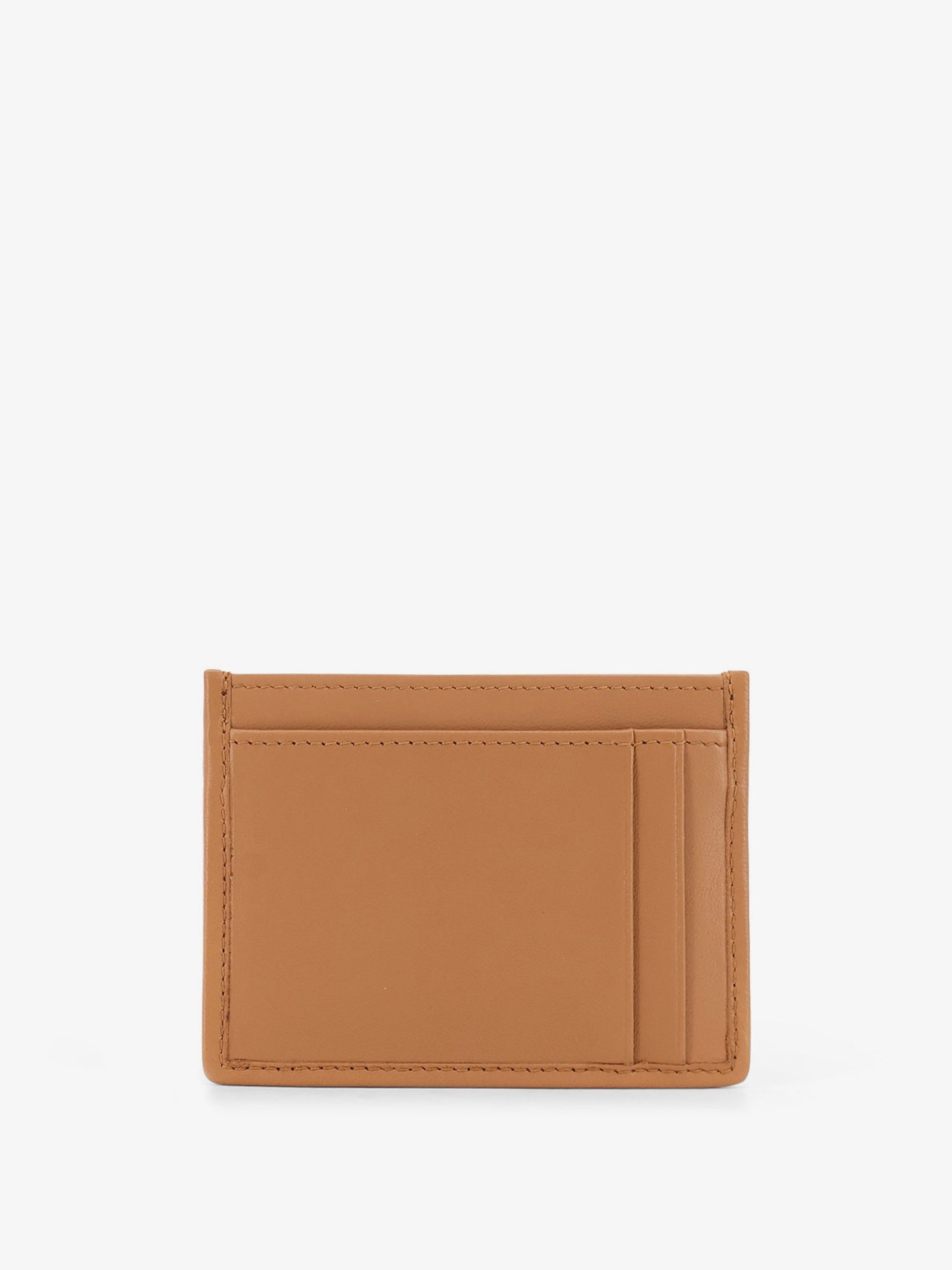 Quilted leather card holder with metal lettering logo