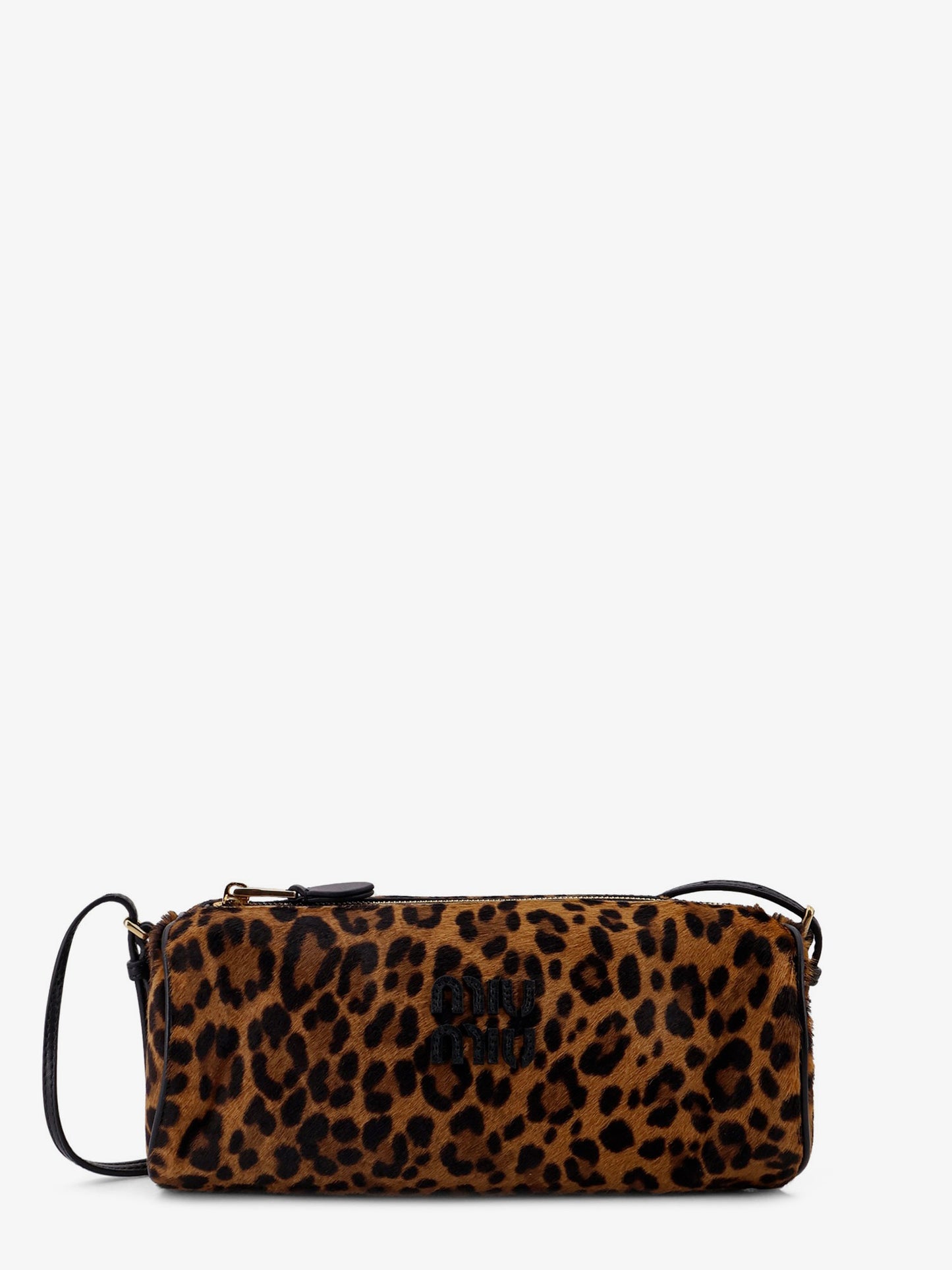 Pouch leather bag with animal print