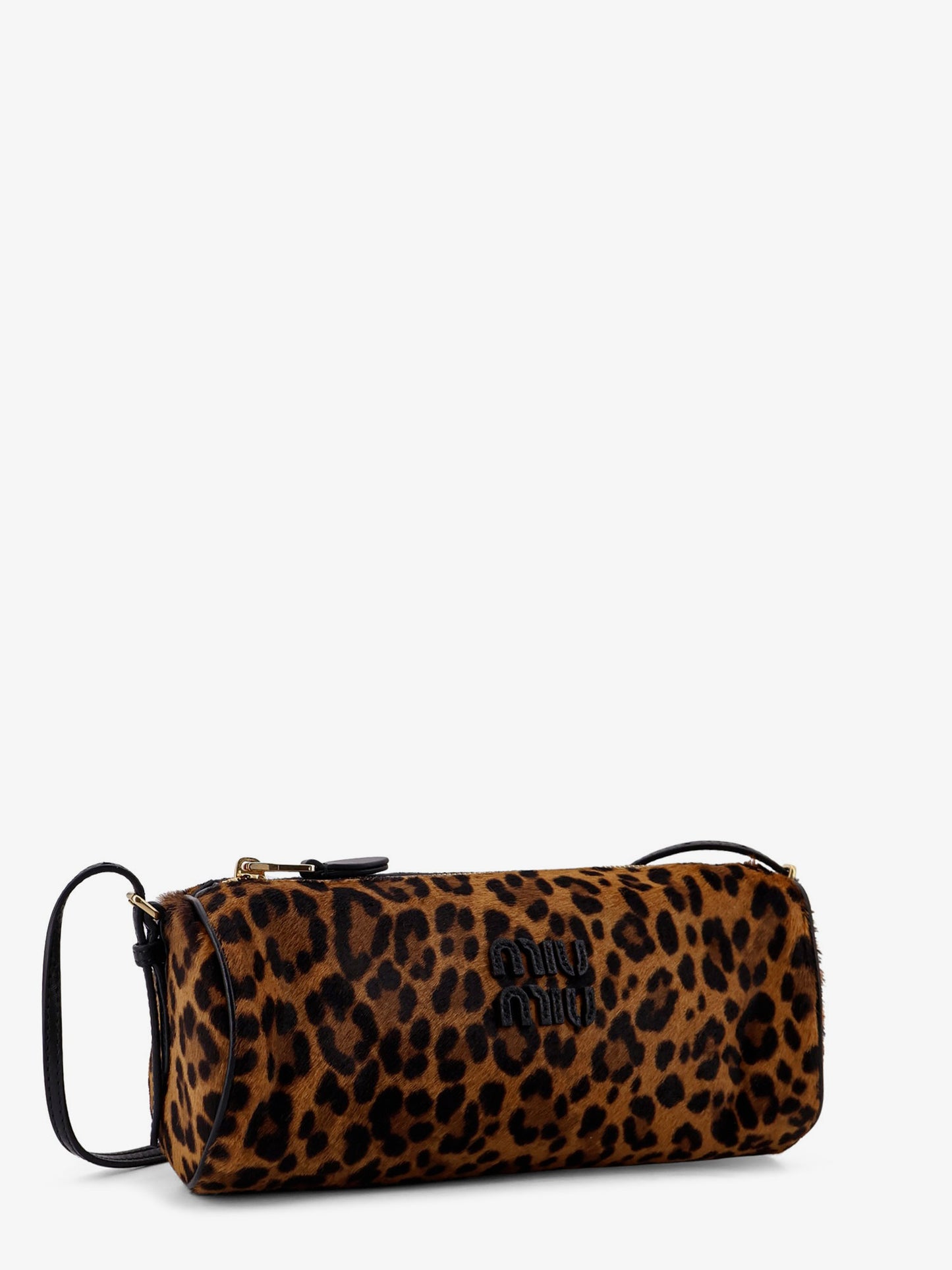 Pouch leather bag with animal print