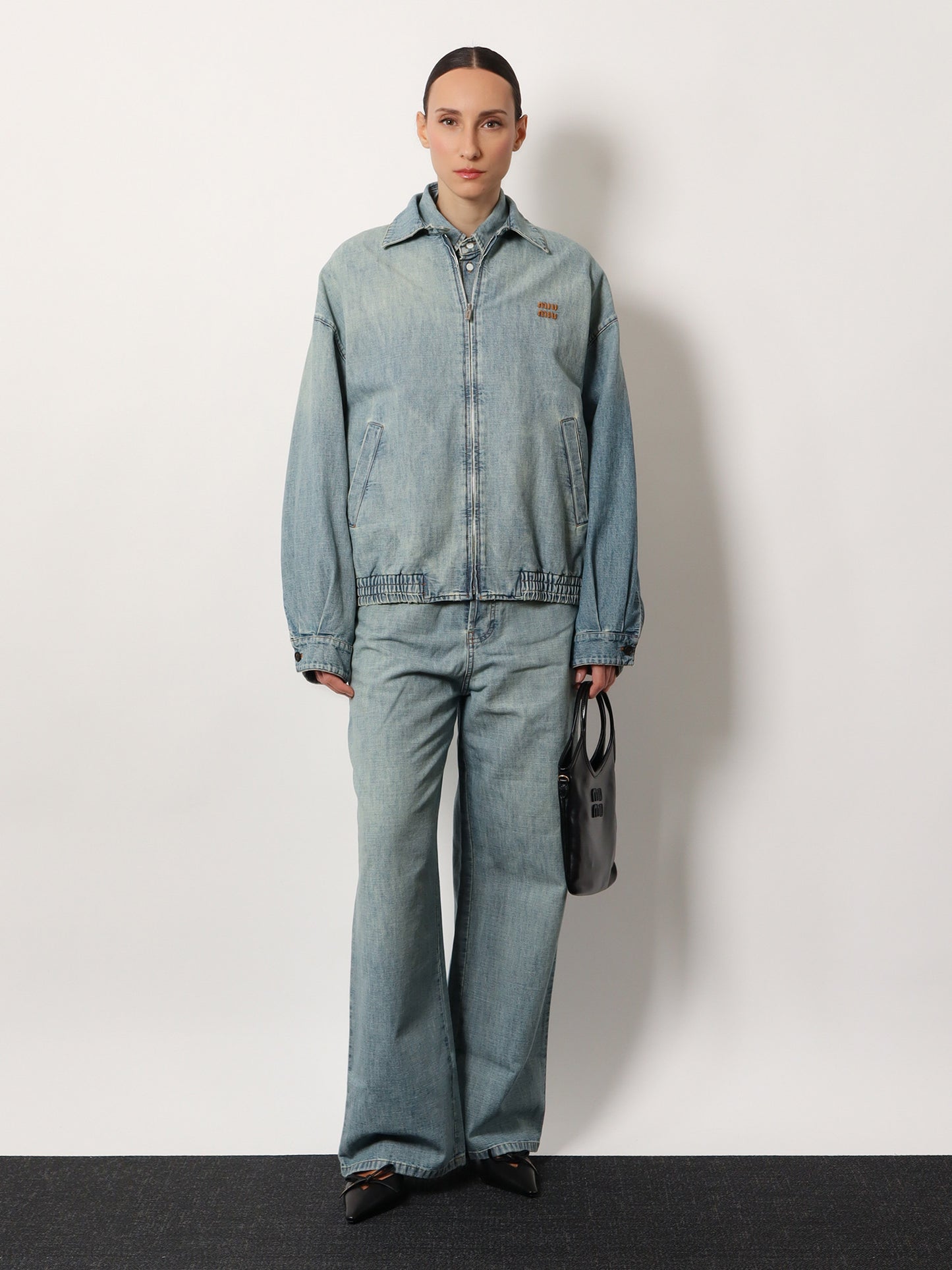 Denim Jacket with Miu Miu embroidery