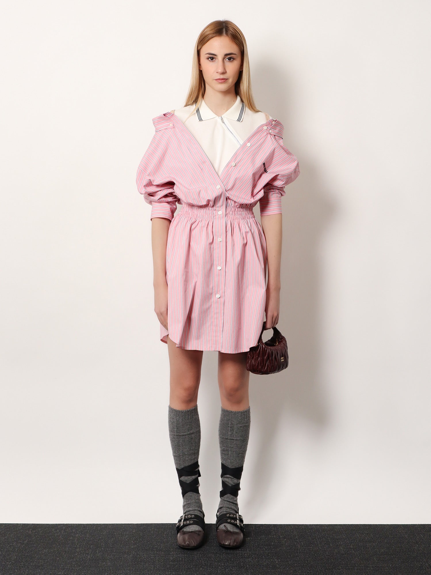 Miu Miu Striped Poplin Dress, Woman, Pink, Size 42