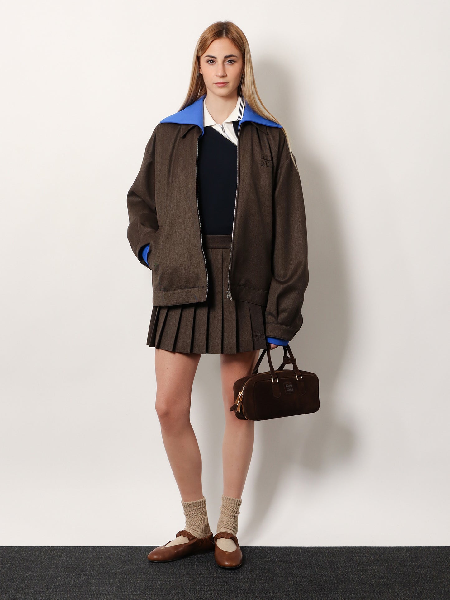 Cover fabric pleated mini skirt