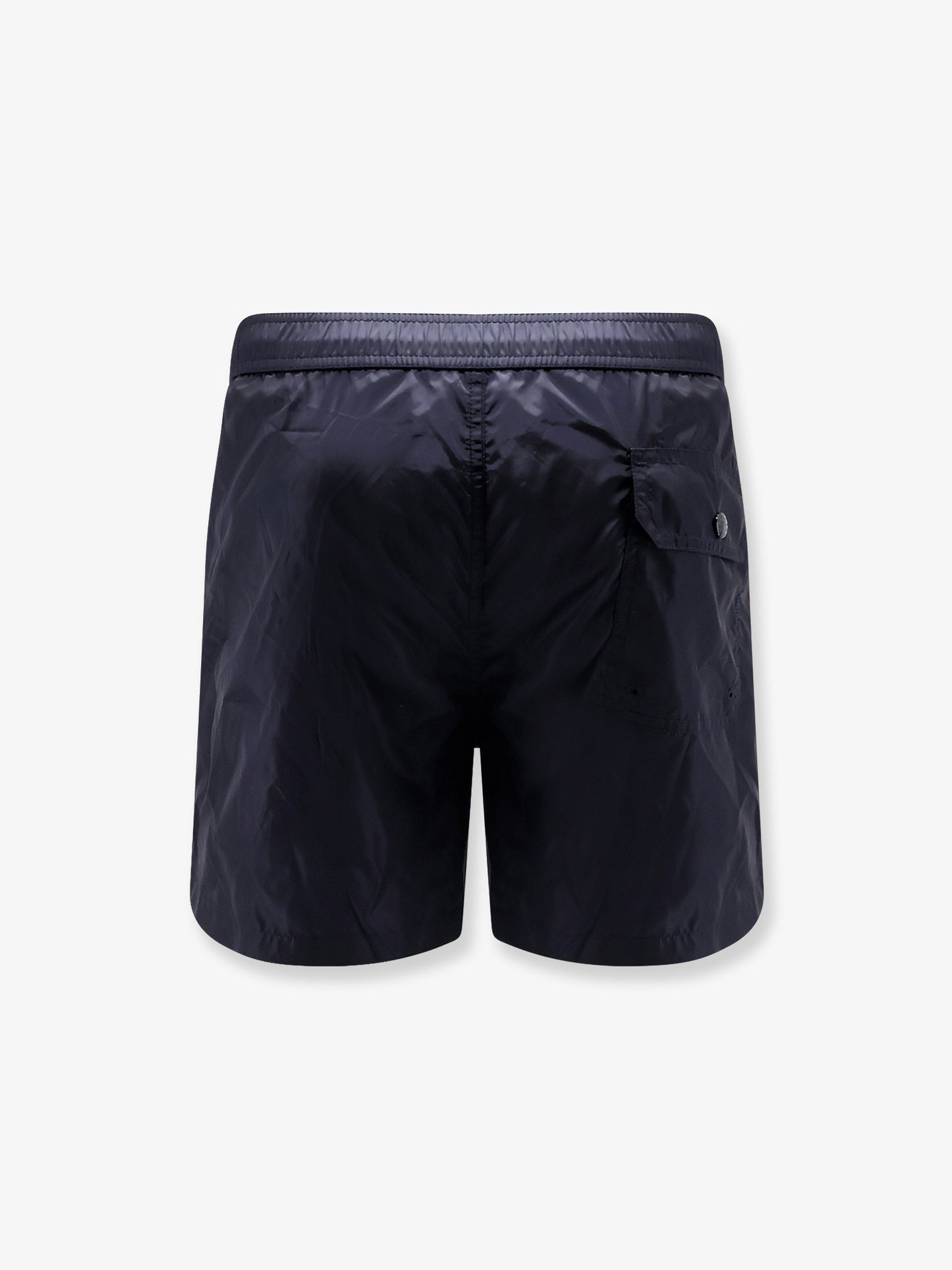Nylon swim trunks with logo patch on the bottom