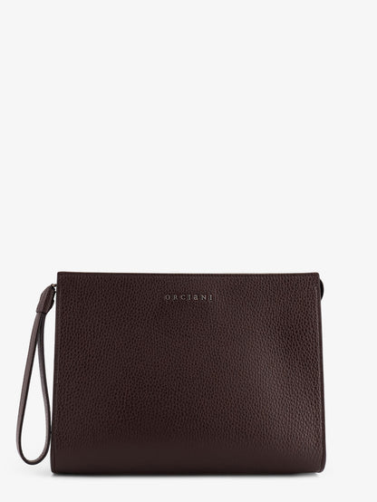 Hammered leather clutch with logo on the front thumbnail
