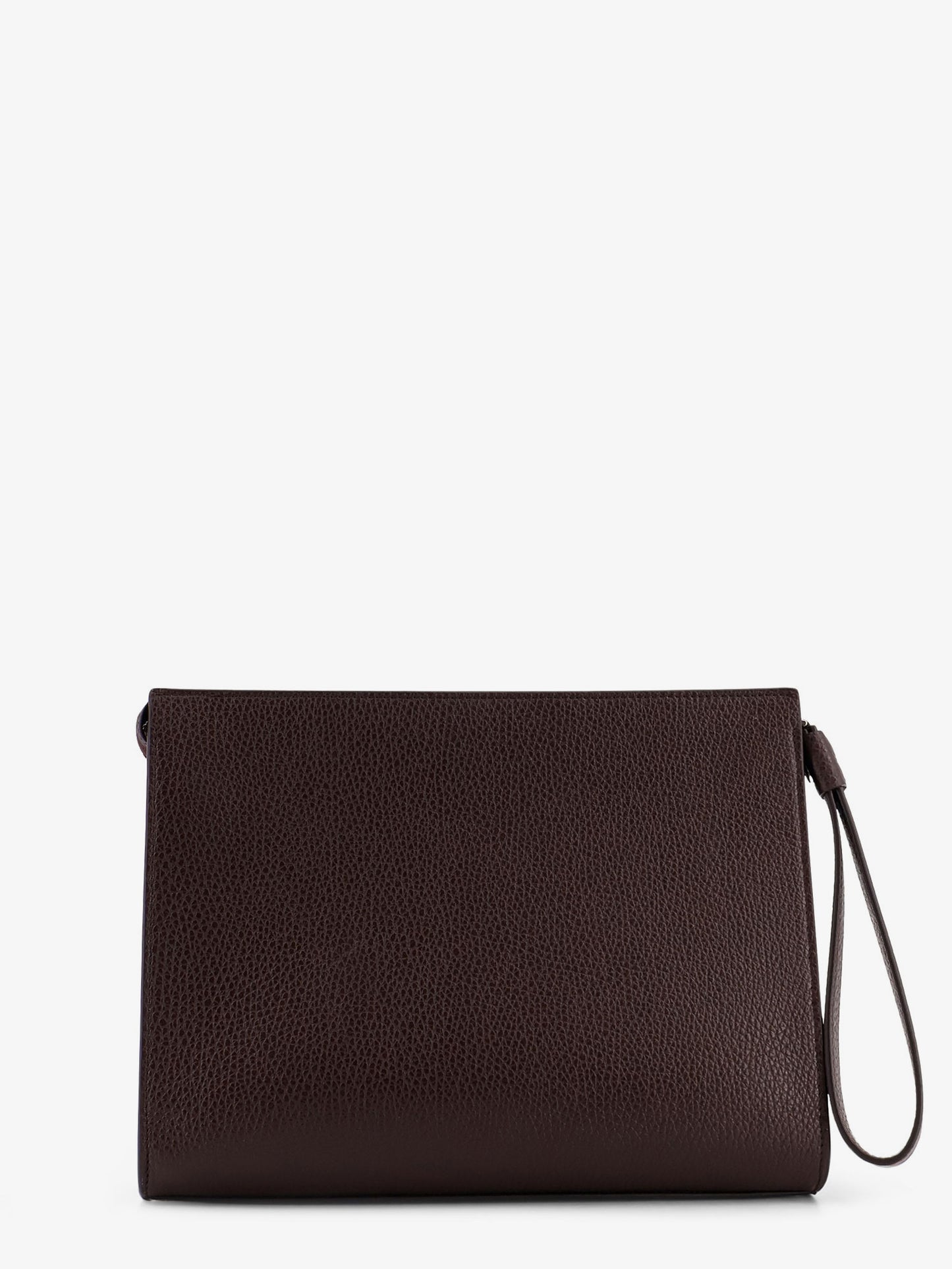 Hammered leather clutch with logo on the front