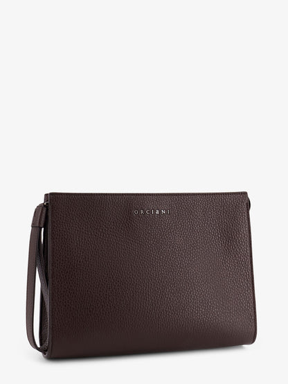 Hammered leather clutch with logo on the front thumbnail