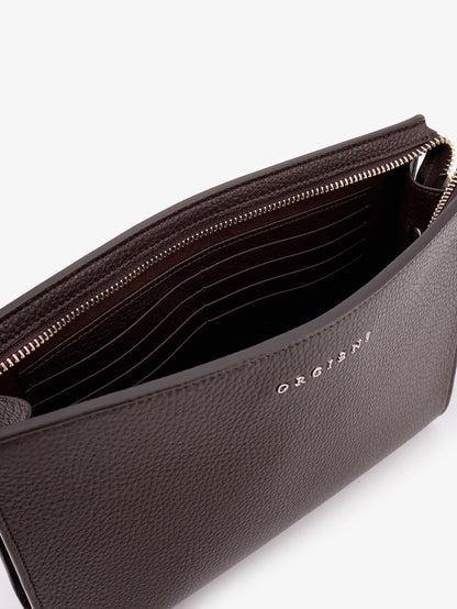 Hammered leather clutch with logo on the front thumbnail