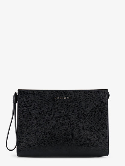 Hammered leather clutch with logo on the front thumbnail