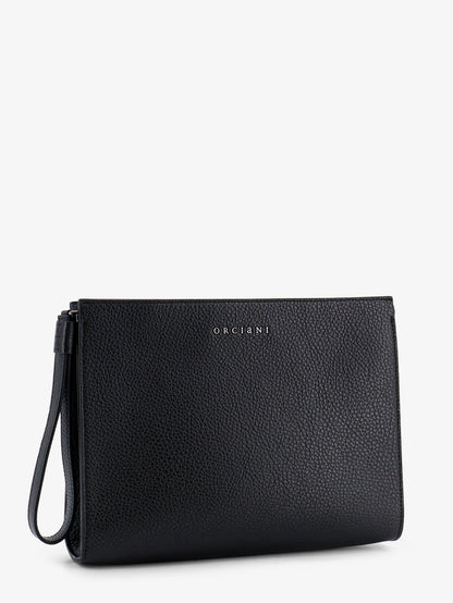 Hammered leather clutch with logo on the front thumbnail