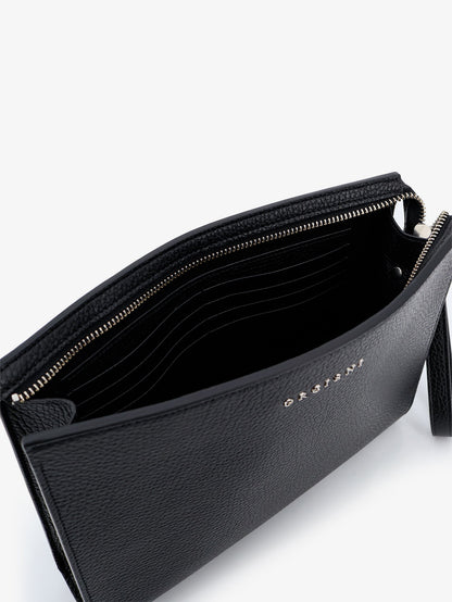 Hammered leather clutch with logo on the front thumbnail