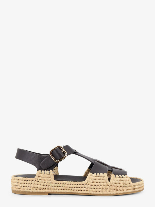 Yuka leather sandals with woven raffia sole