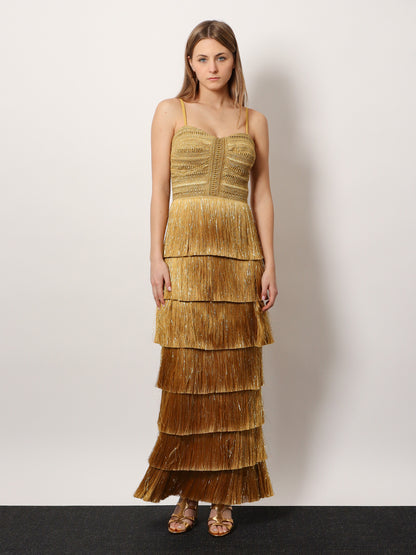 Long dress with embroidered courset and fringes thumbnail