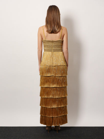 Long dress with embroidered courset and fringes thumbnail