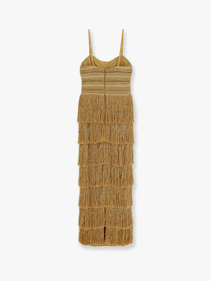 Long dress with embroidered courset and fringes thumbnail