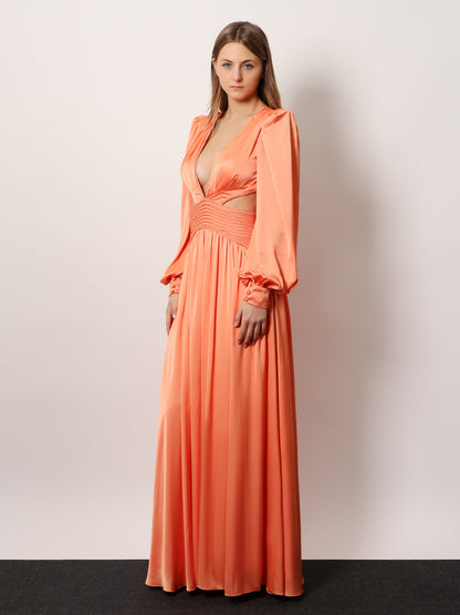 Satin sunset long dress with cut-out details thumbnail