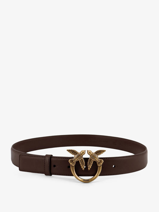 Leather belt with metal Love Birds logo