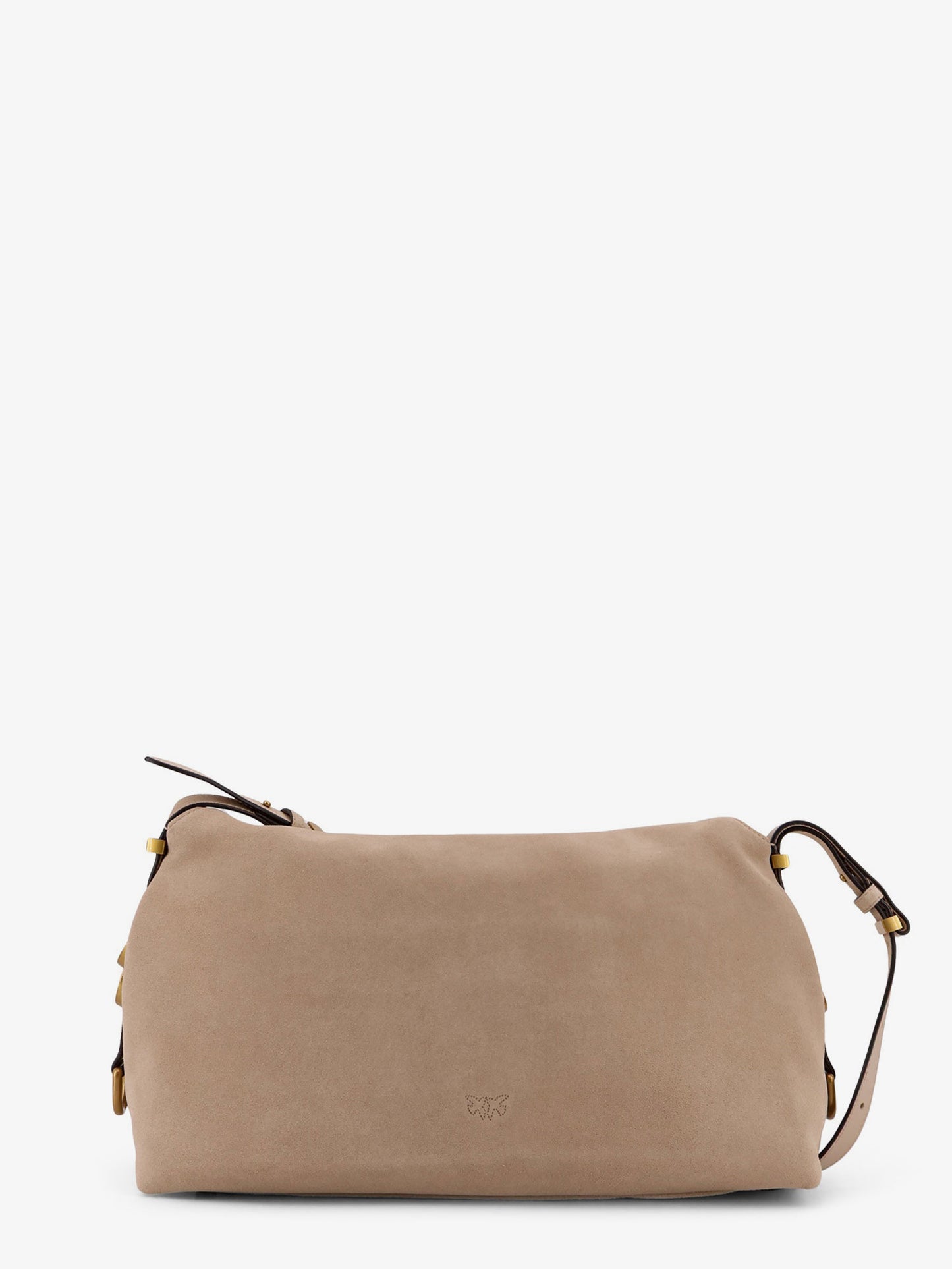 Suede crossbody bag with metal detail with engraved logo