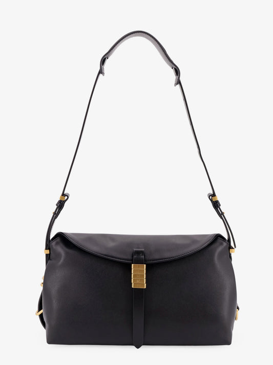 Leather shoulder bag with metal detail with engraved logo
