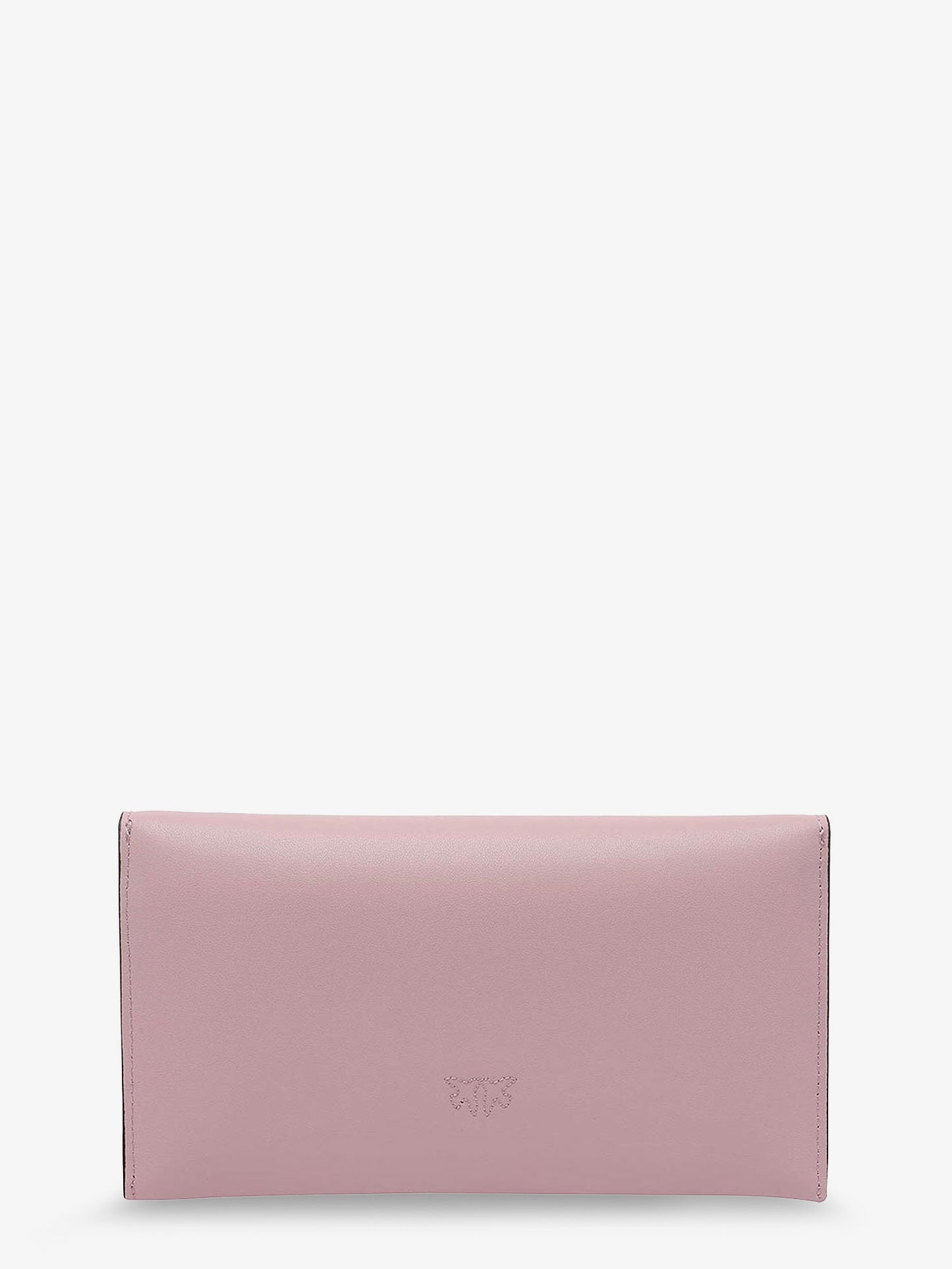 Leather clutch bag with metal Love Birds logo