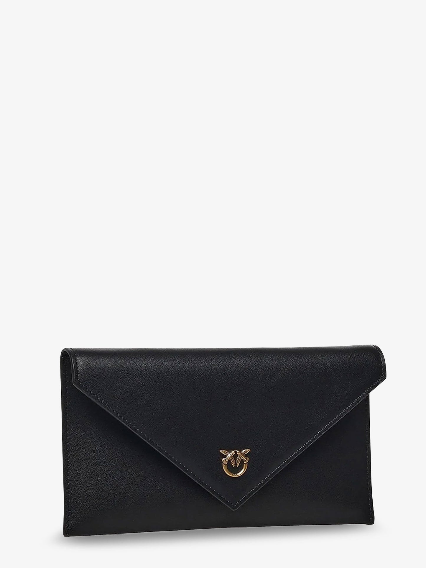 Leather clutch bag with metal Love Birds logo
