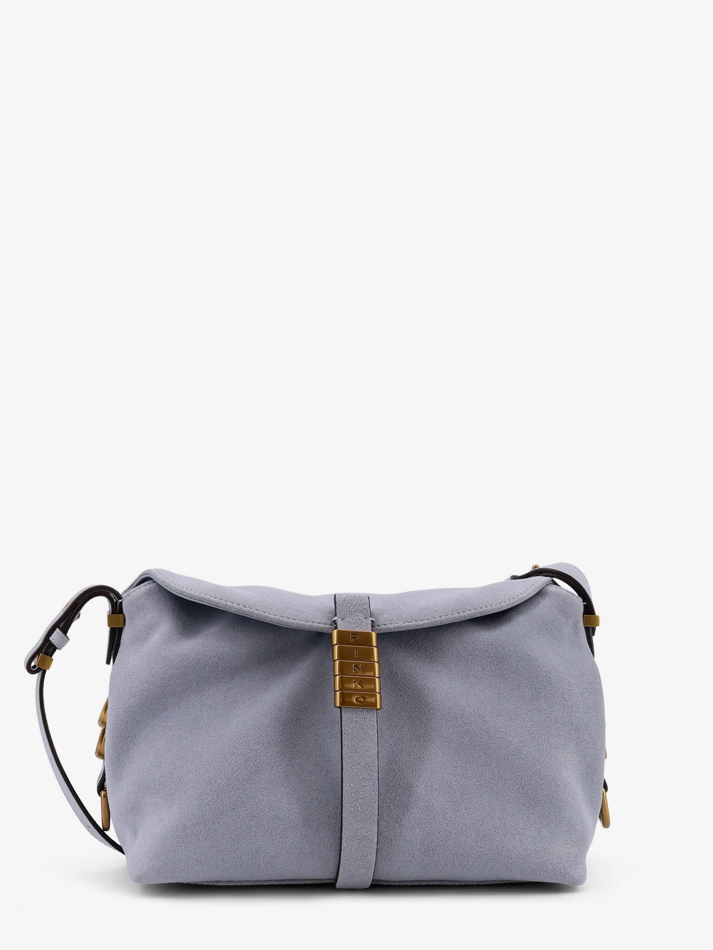 Suede shoulder bag with metal logo detail