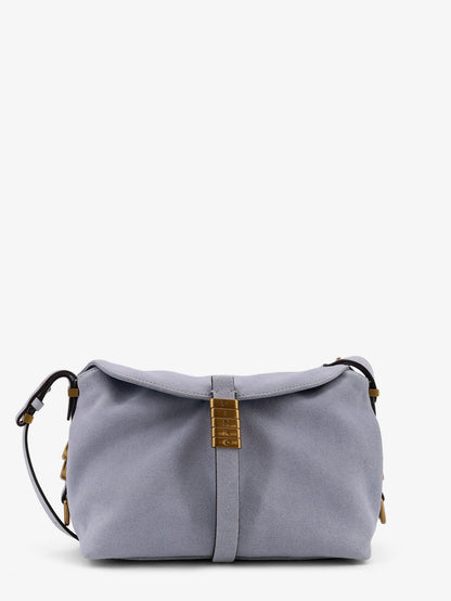 Suede shoulder bag with metal logo detail thumbnail