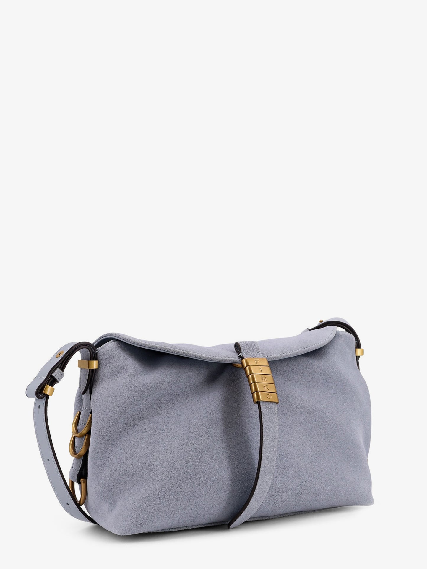 Suede shoulder bag with metal logo detail