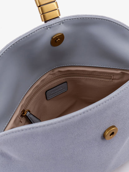 Suede shoulder bag with metal logo detail thumbnail