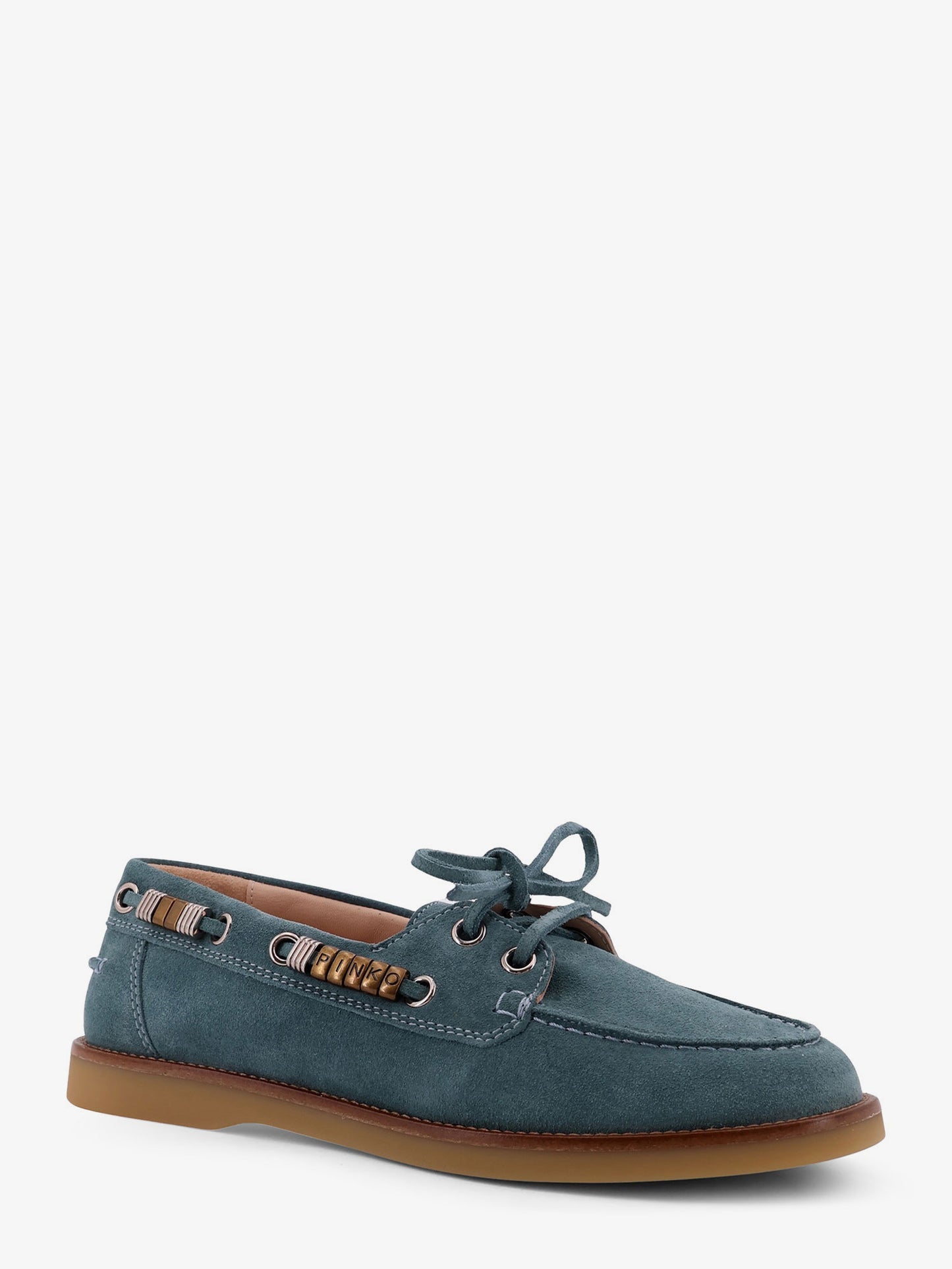 Grace suede loafers with metal lettering logo
