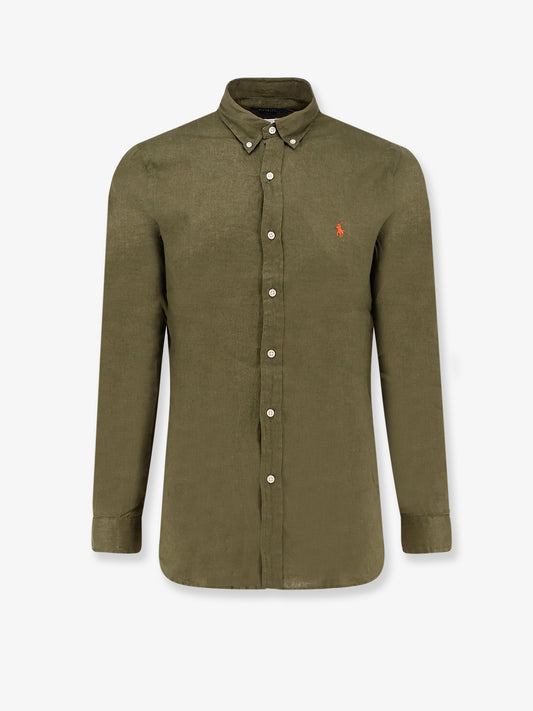 Linen shirt with embroidered logo on the front