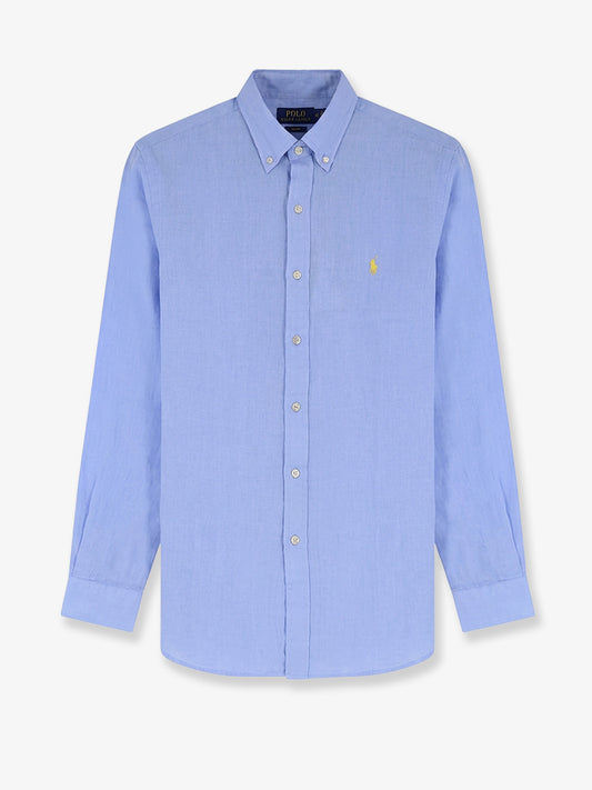 Linen shirt with embroidered logo on the front