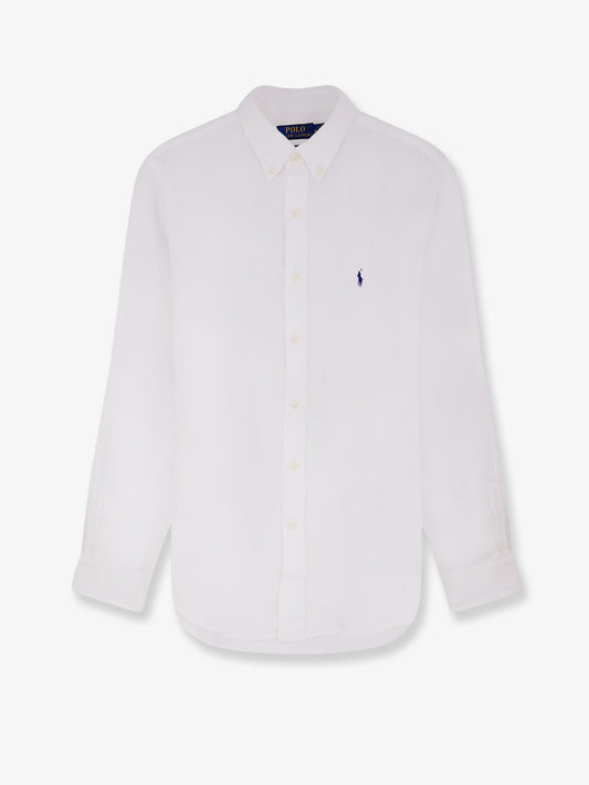 Linen shirt with embroidered logo on the front