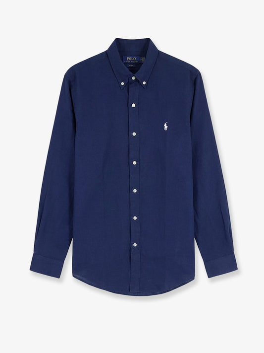 Linen shirt with embroidered logo on the front