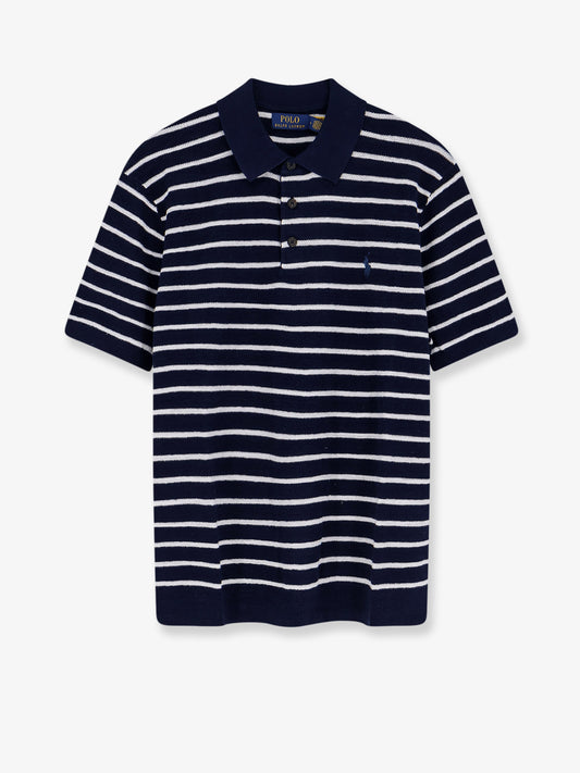 Cotton and linen polo shirt with striped pattern