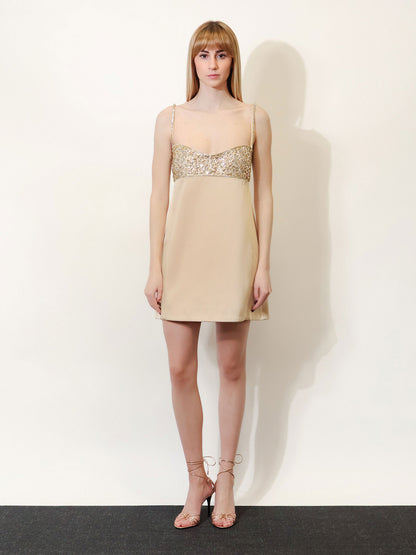 Shyla satin dress with rhinestones detail thumbnail